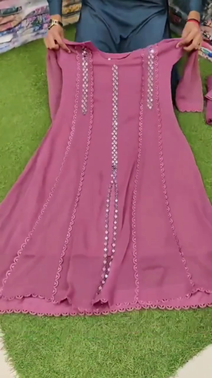 Blush Embroidered Kurti Set with Bottom and Dupatta