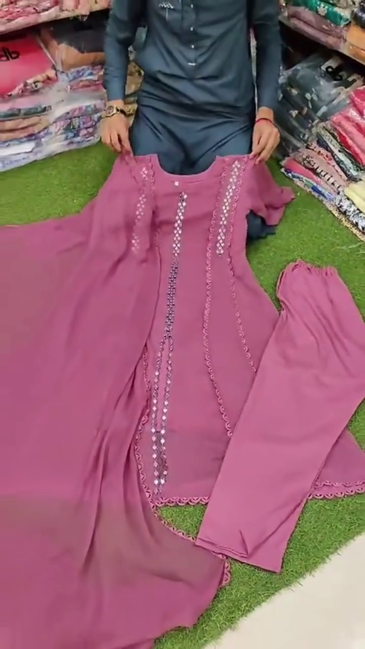 Blush Embroidered Kurti Set with Bottom and Dupatta