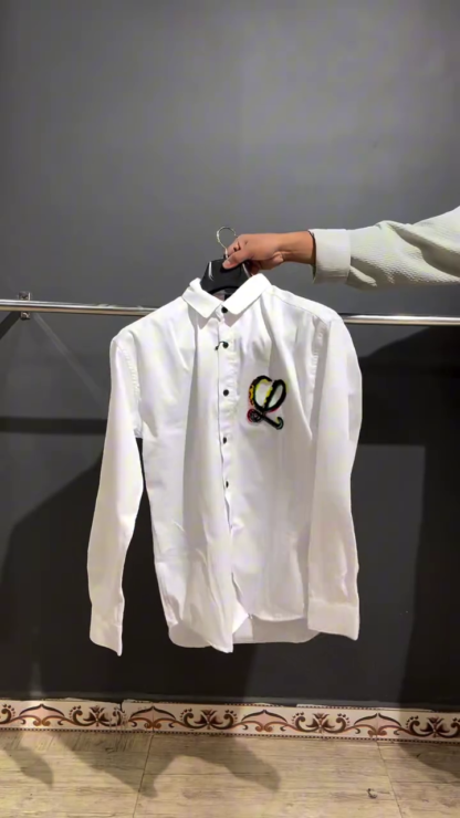 Cotton Shirt with Embroidered Chest Patch, Assorted Colours