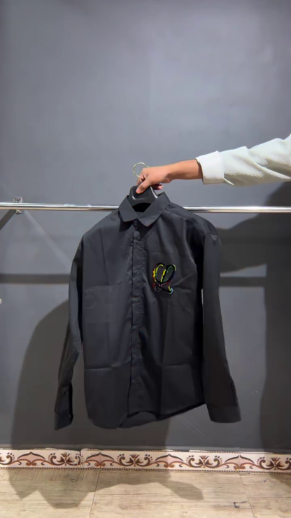 Cotton Shirt with Embroidered Chest Patch, Assorted Colours