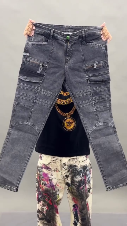 Cargo Denim Jeans with Multi-Pocket Detail, Assorted Washes