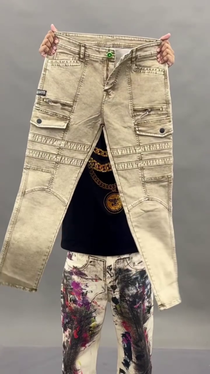 Cargo Denim Jeans with Multi-Pocket Detail, Assorted Washes