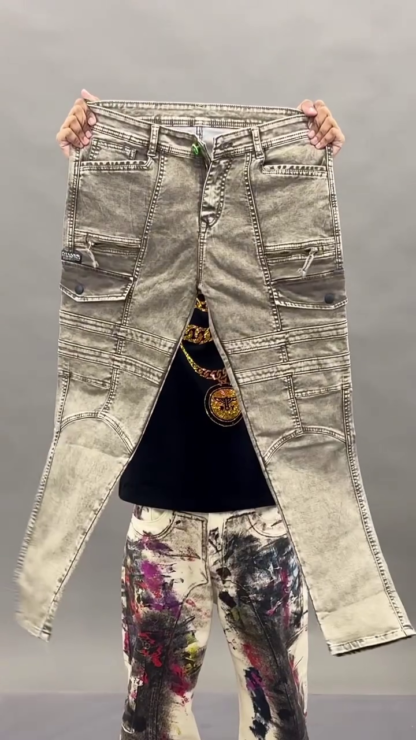 Cargo Denim Jeans with Multi-Pocket Detail, Assorted Washes