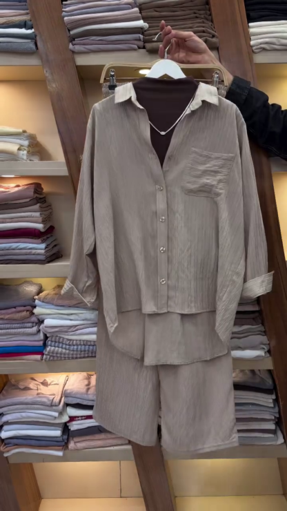 Crinkle Pleated Shirt and Trouser Co-ord, Assorted Colours