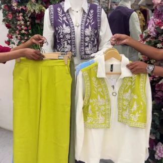 Lime Green Embroidered Shirt and Trouser Co-ord