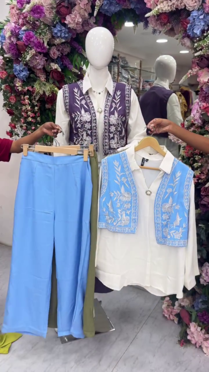 Embroidered Shirt and Trouser Co-ord, Assorted Colours