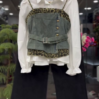 White Corset Top Layered over Shirt