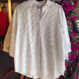 White Schiffli Embroidered Shirt