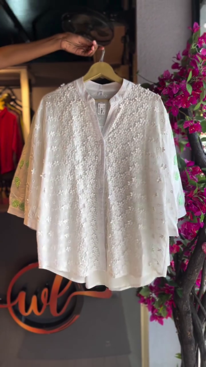 White Schiffli Embroidered Shirt