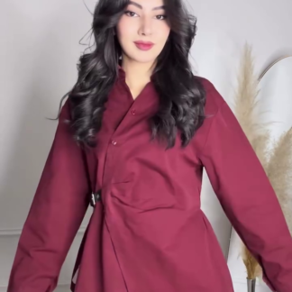 Burgundy Woven Shirt with Waist Button Detail