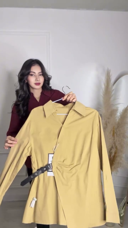 Woven Shirt with Waist Button Detail, Assorted Colours