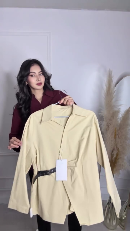 Woven Shirt with Waist Button Detail, Assorted Colours