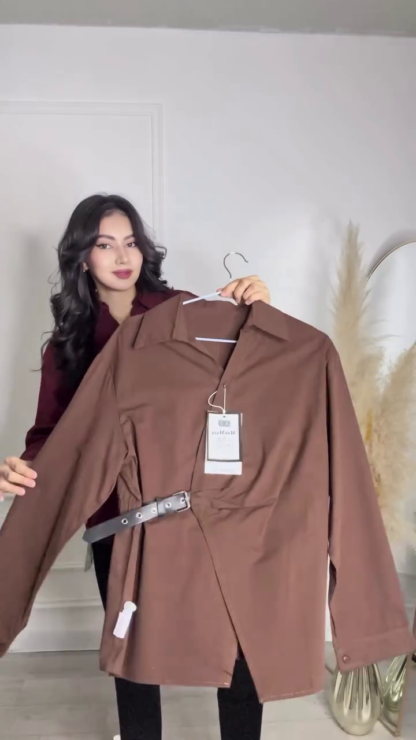Woven Shirt with Waist Button Detail, Assorted Colours