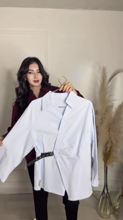 Woven Shirt with Waist Button Detail, Assorted Colours