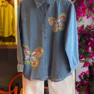 Blue Denim Button-Down Shirt with Trousers