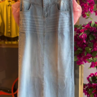 Pink Smocked Peplum Top with Denim Skirt