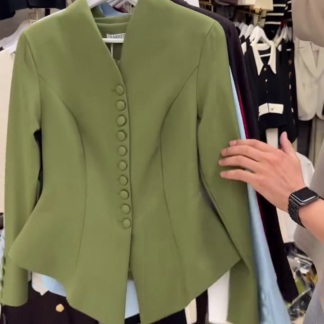 Green Structured Blazer with V-Neckline