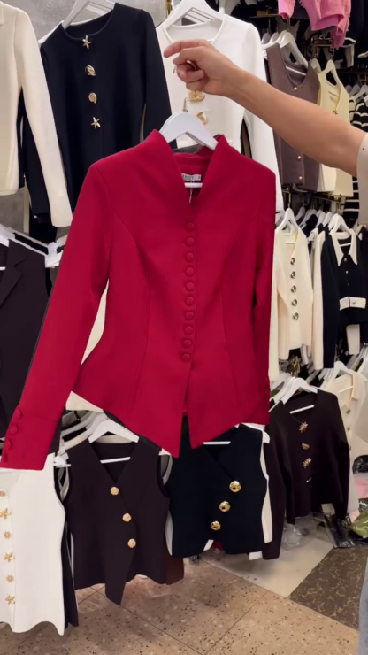 Structured Blazer with V-Neckline, Assorted Colours