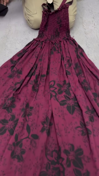 Black Button-Down Top with Maroon Floral Skirt