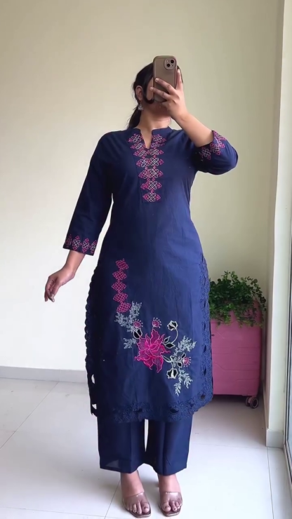 Embroidered Kurta and Pant Set, Assorted Colours