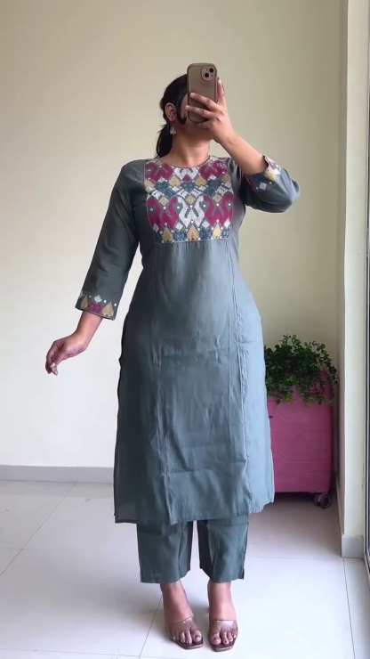 Embroidered Kurta and Pant Set, Assorted Colours