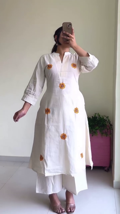 Embroidered Kurta and Pant Set, Assorted Colours