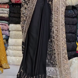 Black Embroidered Saree with Sequins and Sheer Pallu