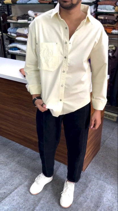 Cotton Shirt with Chest Pockets, Assorted Colours