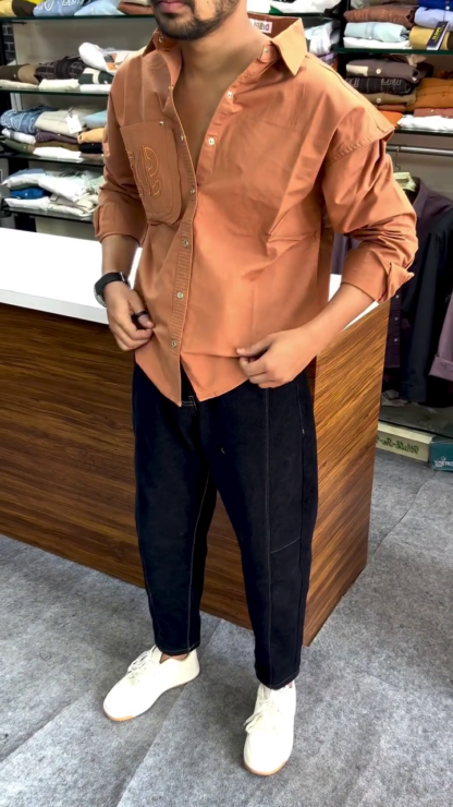 Cotton Shirt with Chest Pockets, Assorted Colours