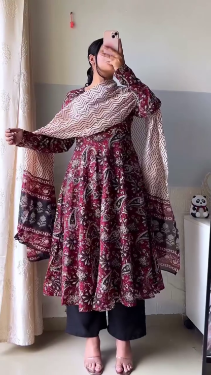 Cotton Angrakha Kurta Set with Floral Block Print, Assorted Colours