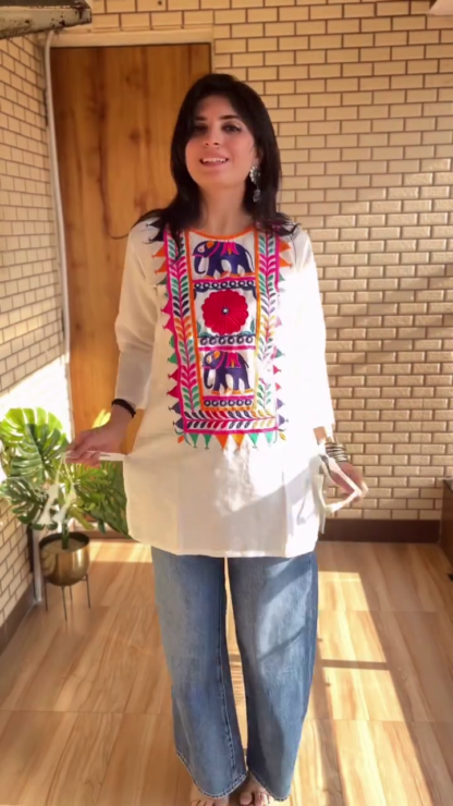 Hand-Embroidered Short Tunic Top, Assorted Colours and Prints