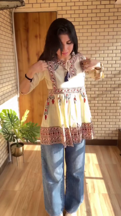 Hand-Embroidered Short Tunic Top, Assorted Colours and Prints