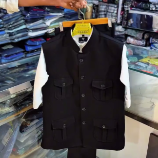 Black Nehru Jacket Set with Matching Pants