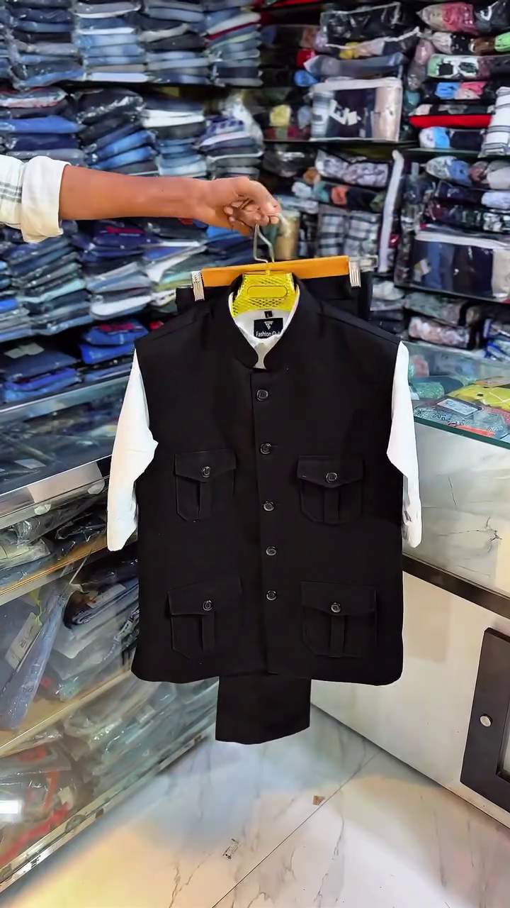 Black Nehru Jacket Set with Matching Pants