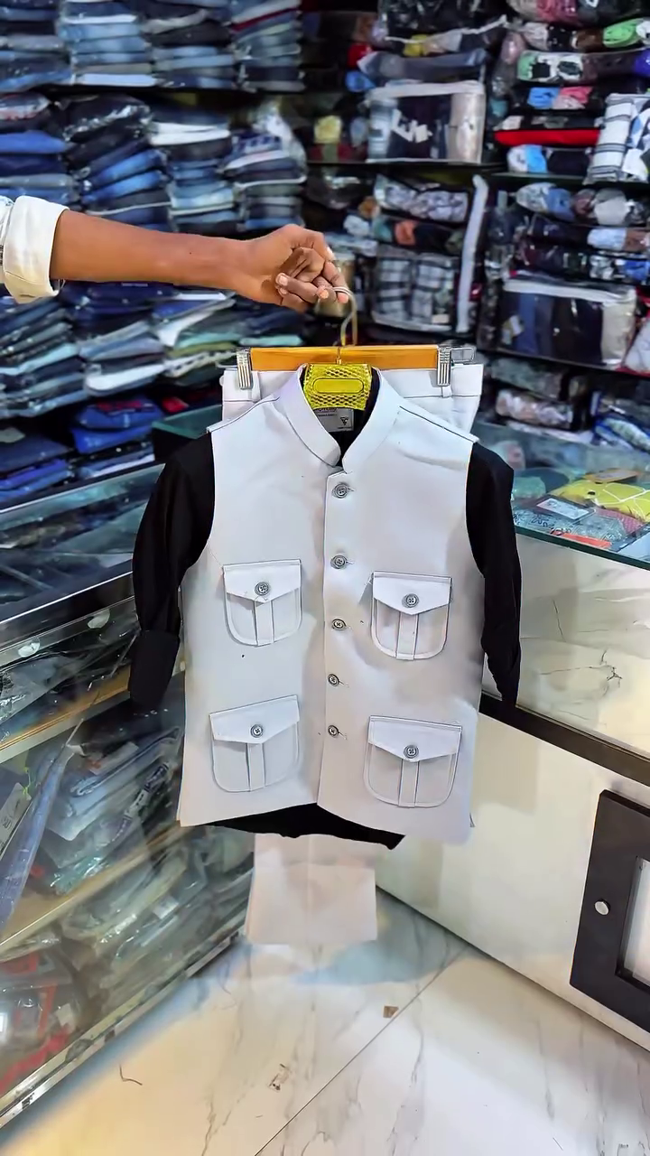 Black Nehru Jacket Set with Matching Pants - Image 3