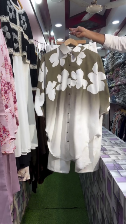 Ombre Floral Button-Down Tunic with Trousers, Assorted Colours