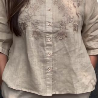 Hand-Embroidered Beige Linen Kurta