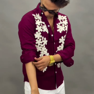 Men's Maroon Button-Down Shirt, Tailored Fit